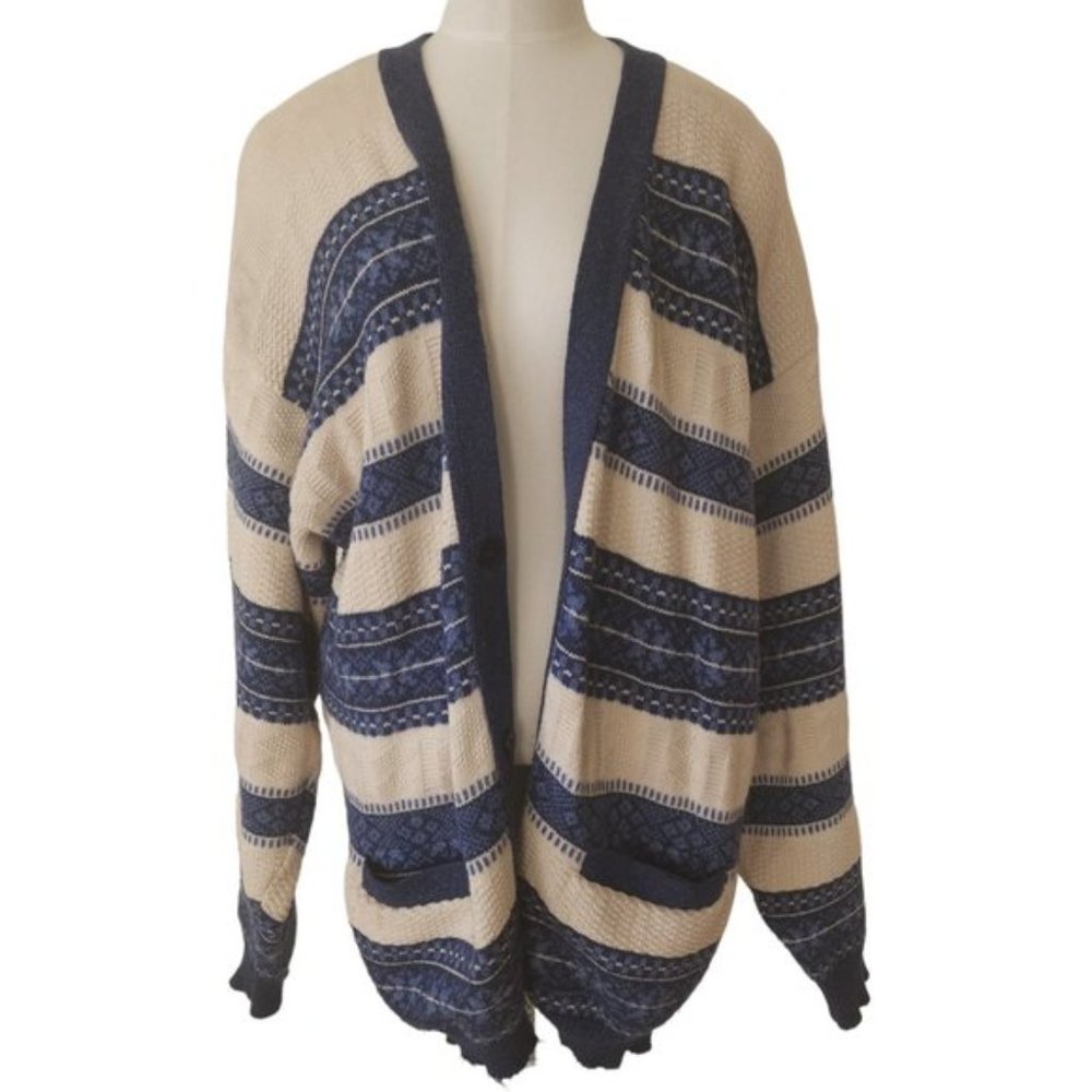 Vintage TT&Co blue and cream oversized chunky cardigan